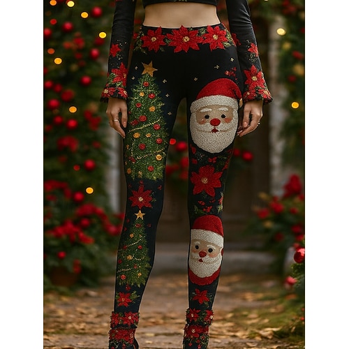 Femmes Leggings Vacances ancien Style Ethnique Longueur complète Taille hautePantsNoël Graphique Père Noël Noël Impression 3D Nouveauté Séchage Rapide Respirabilité Doux Élastique Extérieur Maison