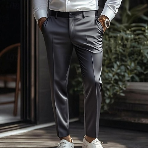  Herren Hose Anzughose Seidenartig Satinhosen Tasche Einfach Atmungsaktiv Knöchellang Hochzeit Party Geschäft Mode Streetwear Schwarz Weiß Unelastisch