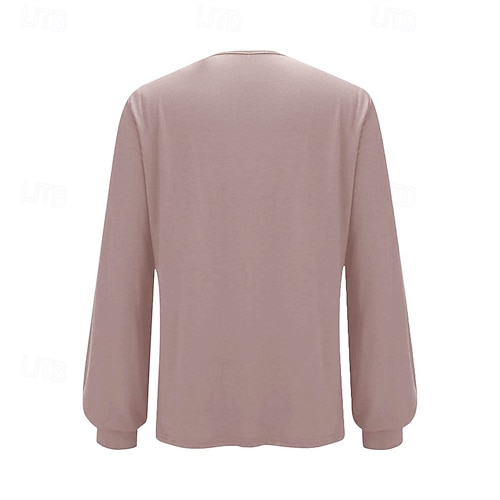  Femmes T-shirt Couleur Unie Mode Élégant Classique manche longue Col ras du cou Hauts Réguliers Quotidien Week-end Paillettes Patchwork Rose Claire Printemps Automne
