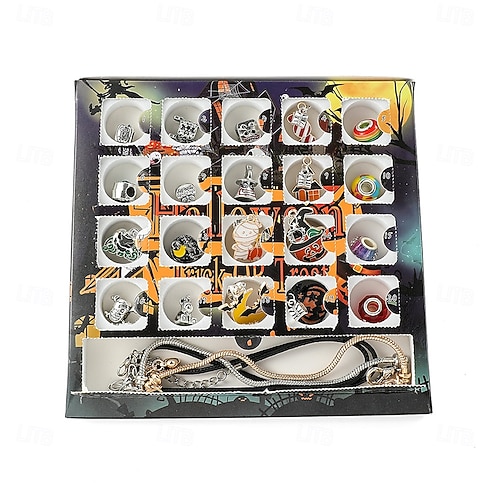  Halloween Advent Calendar Halloween Treasures Charm Bracelet 24 Days DIY Jewelry Making Kit with 20 Charm Beads and 3 Adjustable Bracelets, Xmas Countdown Gift for Kids Teens Women