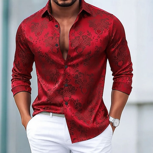 Men's Ethnic Intricate Floral Flowers Shirt Satin Shirt Dress Shirt Long Sleeve Vintage Retro Vacation Dailywear Summer Spring Fall Turndown 3D Print