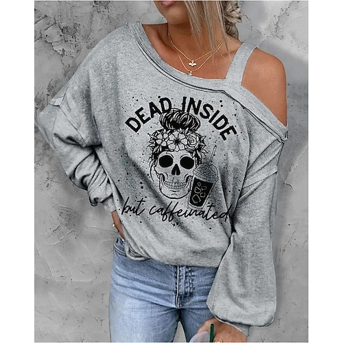  Per donna Felpa Pullover Grafico Teschio Zucca Attivo Moda Streetwear Manica Lunga Girocollo Top Regolari Streetwear Abbigliamento Quotidiano Casuale Stampato Nero Bianco Giallo Rosa Rosso Autunno