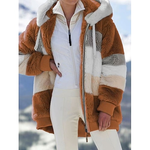 Per donna Giacca Sherpa Confortevole Traspirante Patchwork Cerniera Casual Blocco di colori Vacanza Streetwear Casuale Abbigliamento quotidiano Cerniera Regolare Con Cappuccio Vestibilità regolare  Per donna Giacca Sherpa Confortevole Traspirante Patchwork Cerniera Casual Blocco di colori Vacanza Streetwear Casuale Abbigliamento quotidiano Cerniera Regolare Con Cappuccio Vestibilità regolare