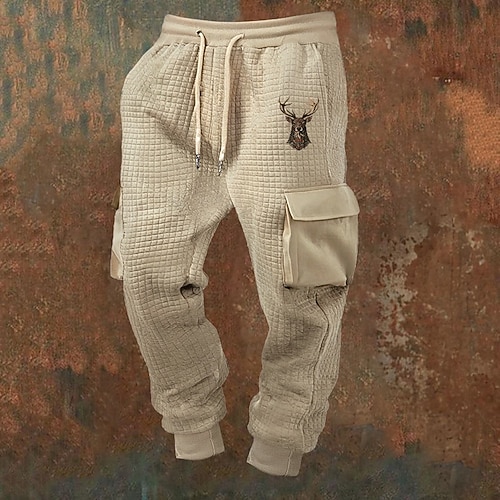 Men's Sweatpants Joggers Trousers Waffle Pants Drawstring Pocket Elastic Waist Deer Comfort Sports Outdoor Daily Fashion Casual Black White Micro-elastic