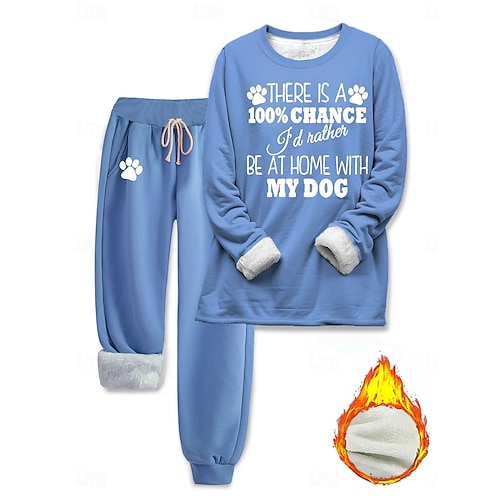  Femmes Chaud Mode Ensembles deux pièces Survêtement Ensembles de Pantalons manche longue Manche Évêque Col ras du cou Graphique Lettre Imprimé Extérieur Vacances Occasionnel Noir Rose Claire Gris