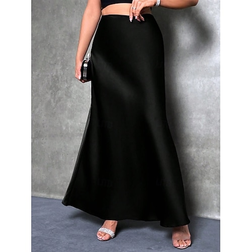  Femmes Jupe Moulant Élégant Mode Maxi Taille haute Jupes Uni Micro-Élastique Soirée Rue Noir Fuchsia Vert Kaki Printemps Satin Polyester