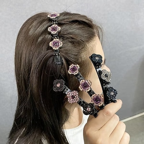  Paquete de 4 pinzas para el pelo trenzadas con piedras de cristal brillantes, horquillas laterales para mujer, pasadores con flequillo, elegantes accesorios decorativos para el cabello, herramientas para arreglar el cabello roto, uso diario.