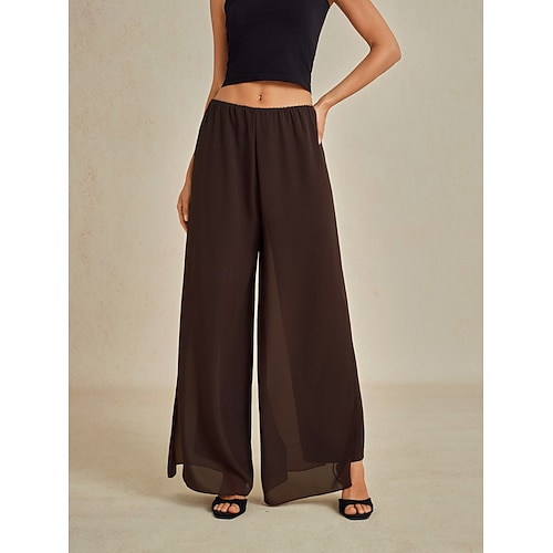  Damskie Bezczelny Spodnie z prostymi nogawkami Elegancja Elegancki Styl klasyczny Pełna długość Średia talia Jednokolorowe Elastyczny pas Elastyczny Ślub Urlop Impreza Brązowy Wiosna, jesień, zima