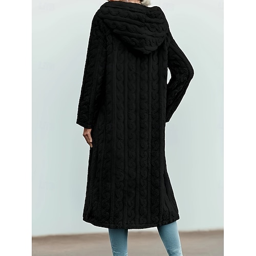  Dam Vinterkappa Sherpajacka Bekväm Andningsfunktion Ficka Ledigt Slät Semester Gata Ledigt Dagliga kläder Öppen front Lång Huva Normal Långärmad Ytterkläder Svart Aprikos Beige Vår Höst
