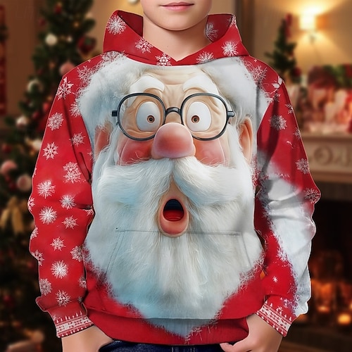 クリスマス ボーイズ 3D グラフィック サンタクロース ヘラジカ パーカー 長袖 春 秋 ファッション ストリートウェア キッズ 4~12 歳 フード付き アウトドア カジュアル デイリー レギュラーフィット  クリスマス ボーイズ 3D グラフィック サンタクロース ヘラジカ パーカー 長袖 春 秋 ファッション ストリートウェア キッズ 4~12 歳 フード付き アウトドア カジュアル デイリー レギュラーフィット