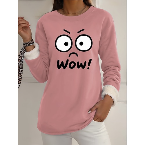  Pull-over pour femme, sweat-shirt graphique, chaud, décontracté, duveteux, manches longues, col rond, régulier, streetwear, décontracté, jaune, rose, rose foncé, bleu, gris, printemps, automne, hiver