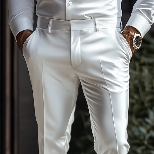  Herren Hose Anzughose Seidenartig Satinhosen Tasche Einfach Atmungsaktiv Knöchellang Hochzeit Party Geschäft Mode Streetwear Schwarz Weiß Unelastisch