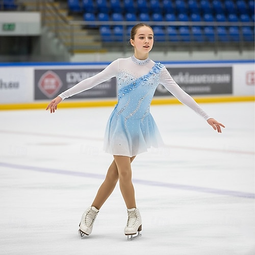 Figure Skating Dress Women's Girls' Ice Skating Dress Sky Blue High Elasticity Training Competition Skating Wear Classic Crystal / Rhinestone Long Sleeve Ice Skating Figure Skating 2026 - $191.99 Figure Skating Dress Women's Girls' Ice Skating Dress Sky Blue High Elasticity Training Competition Skating Wear Classic Crystal / Rhinestone Long Sleeve Ice Skating Figure Skating 2026 - $191.99