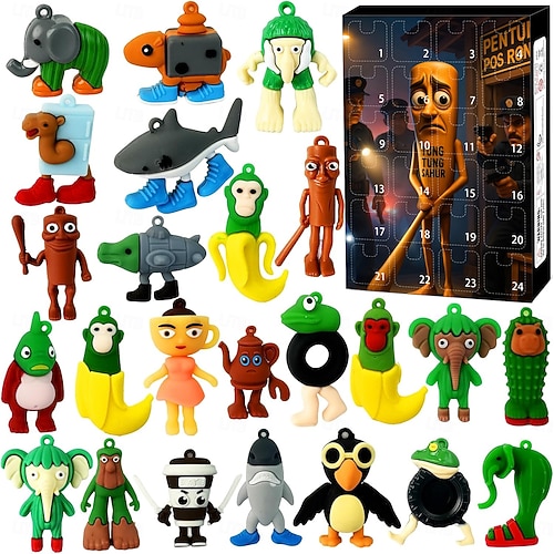Calendario dell'avvento di Natale 2025 di Italian Brainrot, calendario del conto alla rovescia con action figure di Tung Tung Tung Sahur, regalo di Na