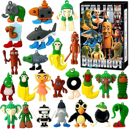 Calendario dell'avvento di Natale 2025 di Italian Brainrot, calendario del conto alla rovescia con action figure di Tung Tung Tung Sahur, regalo di Na