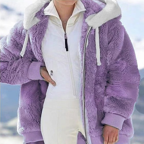  Dam Fleece-jacka Vardaglig jacka Hoodiejacka Bekväm Andningsfunktion Dragkedja Ficka Ledigt Ensfärgat Semester Gata Ledigt Dagliga kläder Dragkedja Normal Huva Normal Långärmad Ytterkläder Svart Vit