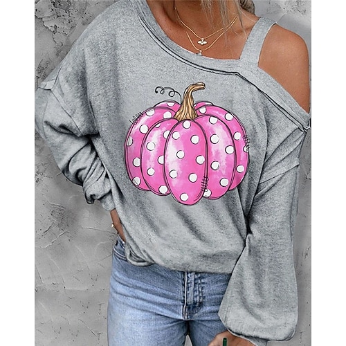  Femmes Sweatshirt Pull Graphique Crâne Potiron Actif Mode Streetwear manche longue Col ras du cou Hauts Réguliers Rue Tenue Quotidienne Occasionnel Imprimé Noir Blanche Jaune Rose Claire Rouge Automne