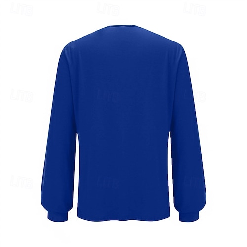  Femmes T-shirt Couleur Unie Mode Élégant Classique manche longue Col rond Hauts Réguliers Quotidien Week-end Paillettes Patchwork Bleu Printemps Automne