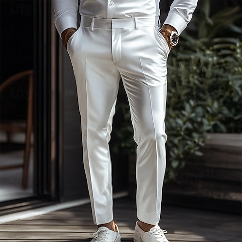  Herren Hose Anzughose Seidenartig Satinhosen Tasche Einfach Atmungsaktiv Knöchellang Hochzeit Party Geschäft Mode Streetwear Schwarz Weiß Unelastisch