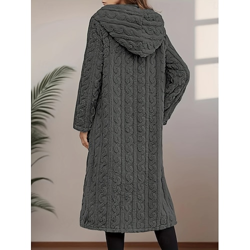  Dam Vinterkappa Sherpajacka Bekväm Andningsfunktion Ficka Ledigt Slät Semester Gata Ledigt Dagliga kläder Öppen front Lång Huva Normal Långärmad Ytterkläder Svart Aprikos Beige Vår Höst