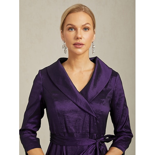  Femmes Robe Maxi Robe de Soirée Élégant ancien Coupe régulière Couleur Unie Manche 3/4 Col en V Aubergine Automne Hiver