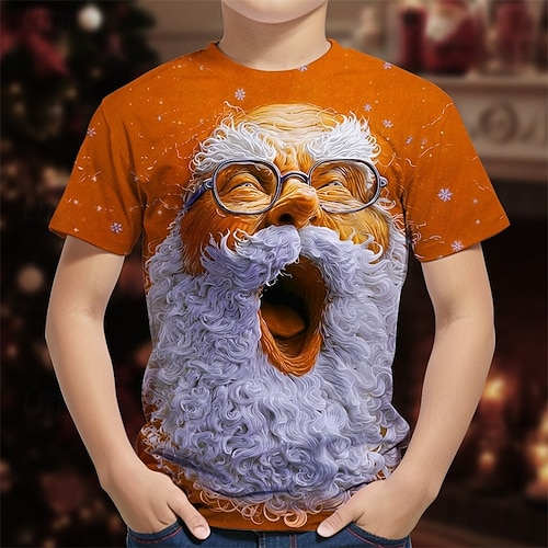  Christmas Boys' 3D Graphic Santa Claus T shirt Tee Short Sleeve Summer Spring Fashion Basic Kids 4-12 Years Crew Neck Outdoor Casual Daily Regular Fit