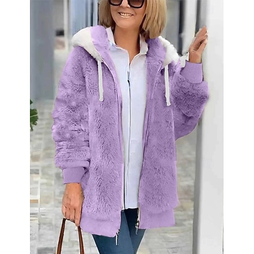  Dam Fleece-jacka Vardaglig jacka Hoodiejacka Bekväm Andningsfunktion Dragkedja Ficka Ledigt Ensfärgat Semester Gata Ledigt Dagliga kläder Dragkedja Normal Huva Normal Långärmad Ytterkläder Svart Vit