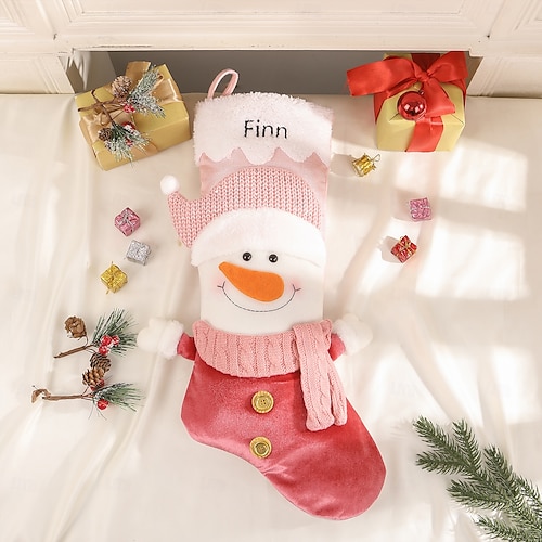 Meia de natal personalizada com boneco de neve e nome personalizado, grande sacola de presente para festas de natal, decoração perfeita para o natal &celebrações de ano novo