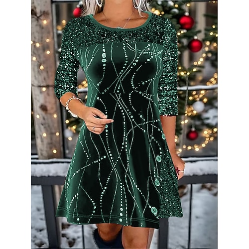 Vestido Mini de Terciopelo para Mujeres Vestido en A Casual Diario Vacaciones Ajuste Regular Gráfico Manga Larga Cuello Redondo Rojo Dorado Verde Otoño Invierno