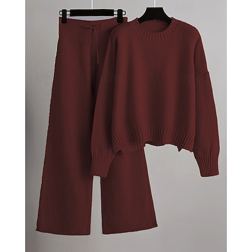  Dame Mote Gatemote Genser Buksesett Bolero topp Langermet Crew-hals Helfarge Snorer utendørs Arbeid Avslappet Svart Rød Brun Høst Normal