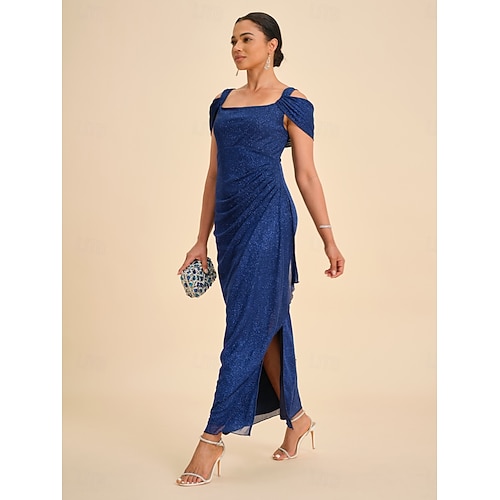 Femmes Robe maxi Robe fourreau Élégant Fête Anniversaire Couleur Unie Sans manches Col carré Bleu Roi Été