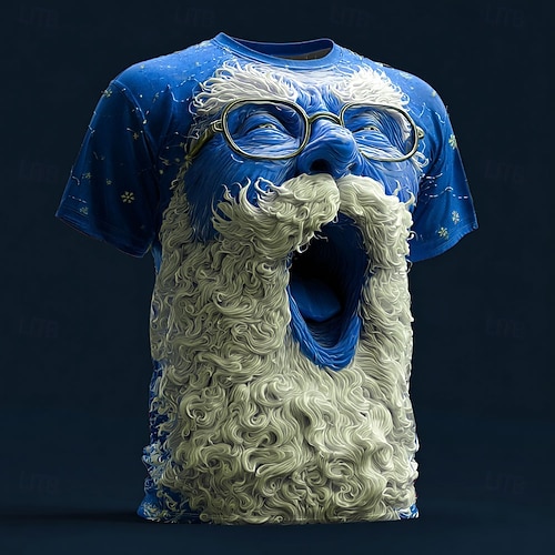  Weihnachten Herren Weihnachtsmann 3D Zeichentrick T Shirt Kurzarm T-Shirt 3D-Druck Rundhalsausschnitt Hemd Täglich Designer Künstlerisch Urlaub Party Straße Weiß Rote Blau Ganzjahres Bekleidung S M L
