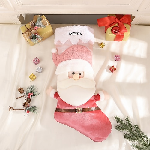  Meia de Natal personalizada com nome do Papai Noel, grande sacola de presente para festas de Natal, decoração perfeita para o Natal &celebrações de ano novo