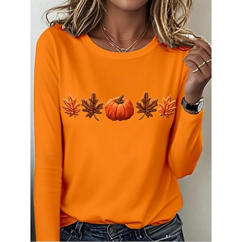 Femmes T-shirt Graphique Plantes ancien Élégant Classique manche longue Col ras du cou Col rond Hauts Réguliers Quotidien Imprimé Noir Bleu Orange Gris foncé Gris Printemps Automne Hiver