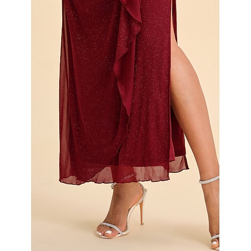  Femmes Robe maxi Robe fourreau Élégant Fête Anniversaire Couleur Unie Sans manches Col carré Rouge vin Été