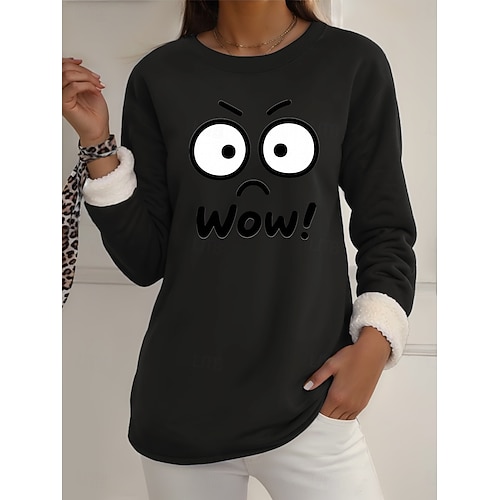  Pull-over pour femme, sweat-shirt graphique, chaud, décontracté, duveteux, manches longues, col rond, régulier, streetwear, décontracté, jaune, rose, rose foncé, bleu, gris, printemps, automne, hiver