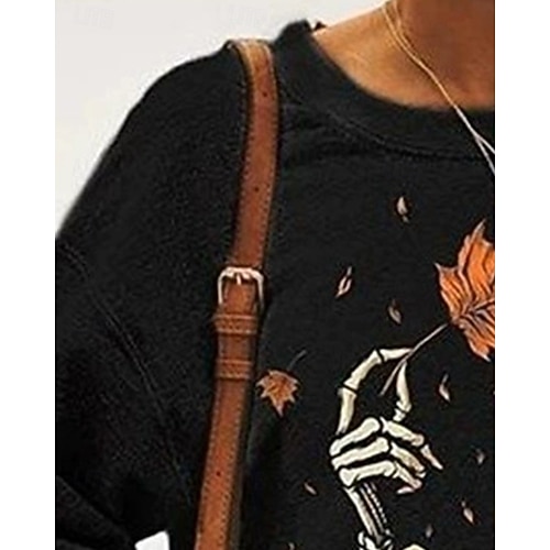  Femmes Sweatshirt Pull Graphique Crâne Halloween Actif Mode Streetwear manche longue Col ras du cou Col rond Hauts Réguliers Rue Tenue Quotidienne Occasionnel Imprimé Noir Automne Hiver