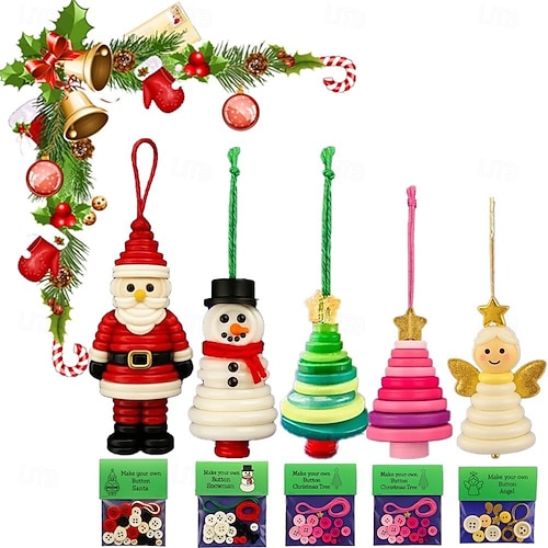 Kit DIY Décorations Noël - À Faire Soi-Même Avec Boutons, Fil, Feutre - Arbre, Bonhomme De Neige, Père Noël, Ange - Loisir Créatif