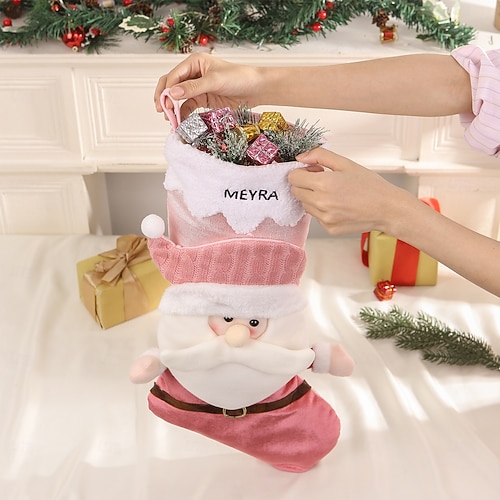  Meia de Natal personalizada com nome do Papai Noel, grande sacola de presente para festas de Natal, decoração perfeita para o Natal &celebrações de ano novo
