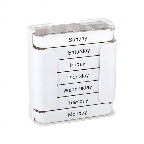  7 päivän suurikapasiteettinen kannettava pillerijärjestäjä vedenpitävä lääkejärjestäjä pinottavat pillerikotelot, joissa on 4 lokeroa päivässä matkaystävällinen ikääntyneille sopiva pillerikotelo