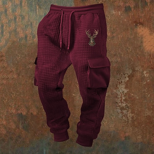  Men's Sweatpants Joggers Trousers Waffle Pants Drawstring Pocket Elastic Waist Deer Comfort Sports Outdoor Daily Fashion Casual Black White Micro-elastic