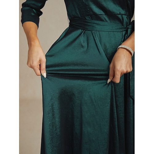  Femmes Robe Maxi Robe de Soirée Élégant ancien Coupe régulière Couleur Unie Manche 3/4 Col en V Vert Emeraude Automne Hiver