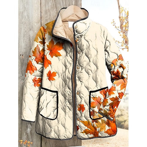  Femmes Veste matelassée Chaud Léger Imprimé Élégant Actif Quotidien Fleuri Extérieur Vacances Maison Occasionnel Long Col montant Coupe régulière manche longue Vêtements d'extérieur Jaune clair