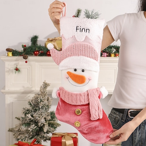  Meia de natal personalizada com boneco de neve e nome personalizado, grande sacola de presente para festas de natal, decoração perfeita para o natal &celebrações de ano novo