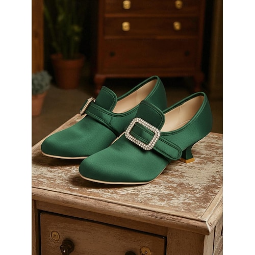  Women's 1920s Vintage Victorian Buckle Heels - Edwardian Satin Kitten Heel Dress Shoes for Lolita, Rococo and  Gatsby Party or Cosplay Outfits