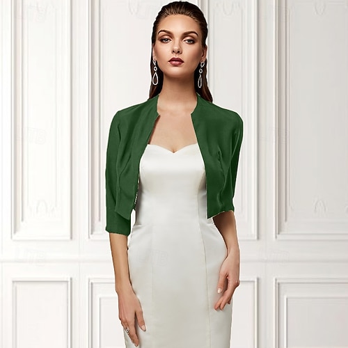 Women's Wrap Bolero Shrug Mother's Wraps Basic Coats / Jackets Elegant 3/4  Length Sleeve Chiffon Wedding Guest Wraps With Pure Color For Party Evening  Spring & Summer dress to impress 2026 - 31.99