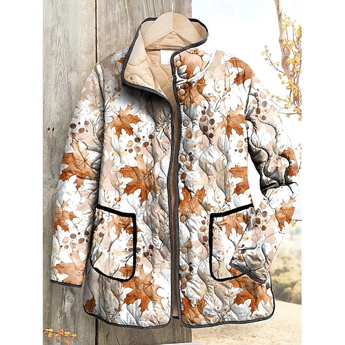  Femmes Veste matelassée Chaud Léger Imprimé Élégant Actif Quotidien Fleuri Extérieur Vacances Maison Occasionnel Long Col montant Coupe régulière manche longue Vêtements d'extérieur Jaune clair