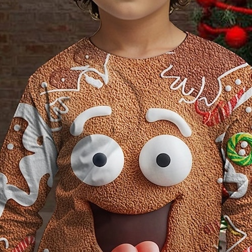  Jul Pojkar 3D Grafisk Tecknat Pepparkakor män T-shirt Långärmad Vår Höst Mode Grundläggande Barn 4-12 år Rund hals Utomhus Ledigt Dagligen Normal