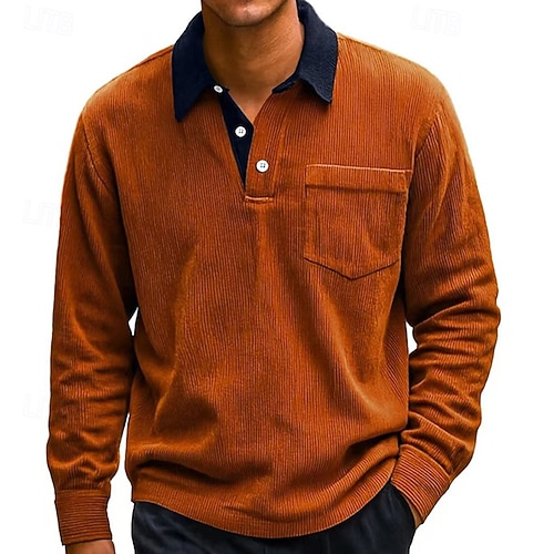 Per uomo Camicia di Velluto a Coste Maglia da golf Lavoro Casuale Bavero Manica Lunga Essenziale Moderno Blocco di colori Bottoni Primavera Autunno Vestibilità regolare Nero Bianco Rosso Blu marino
