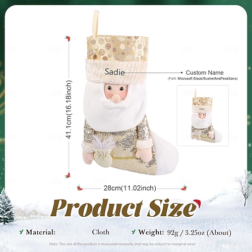  Meia de Natal personalizada com nome personalizado, meias longas de Natal douradas para decoração de árvore de Natal, presente perfeito para o Natal &celebrações de ano novo